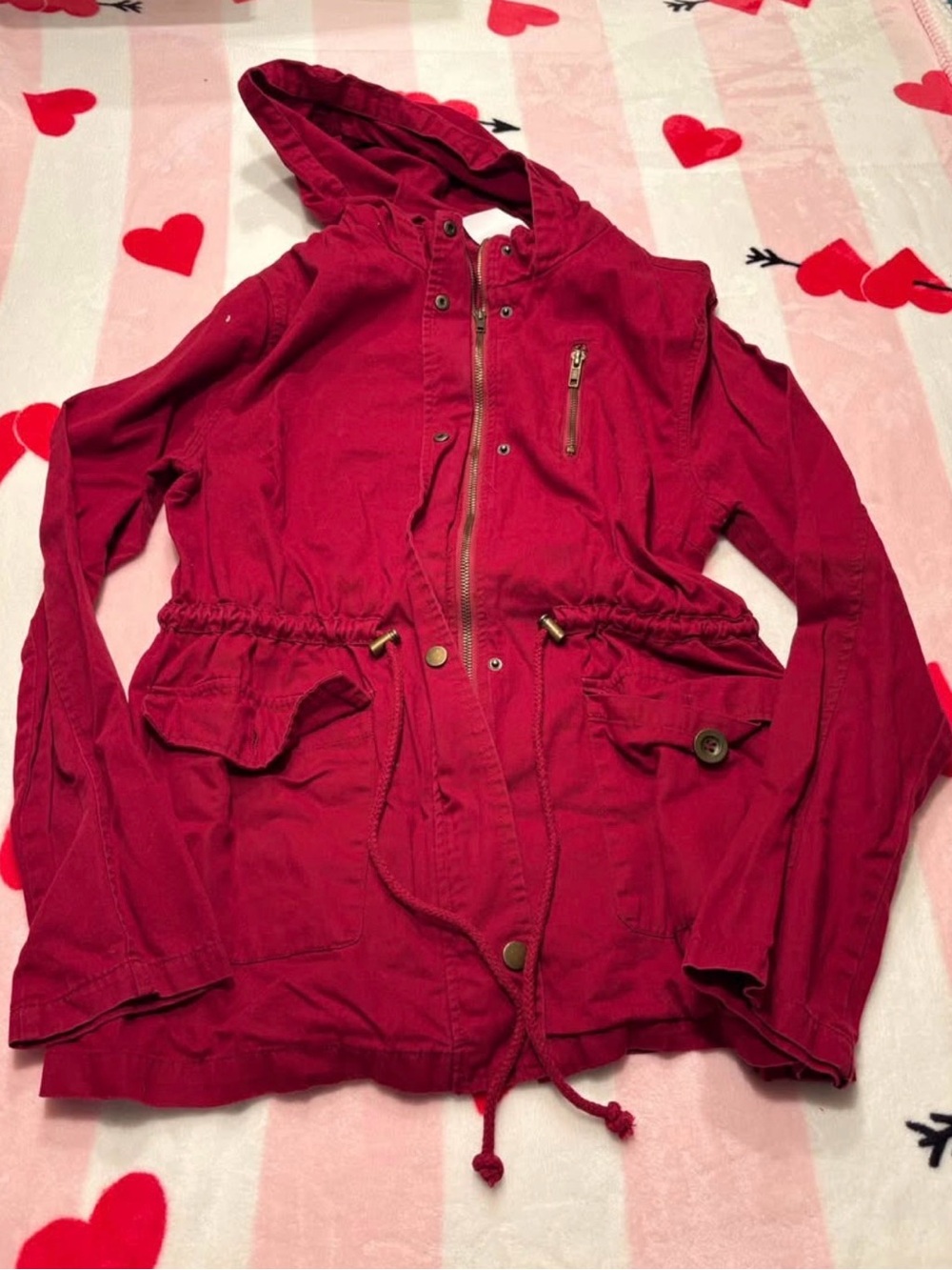 Women’s Hooded Utility Jacket in Deep Red